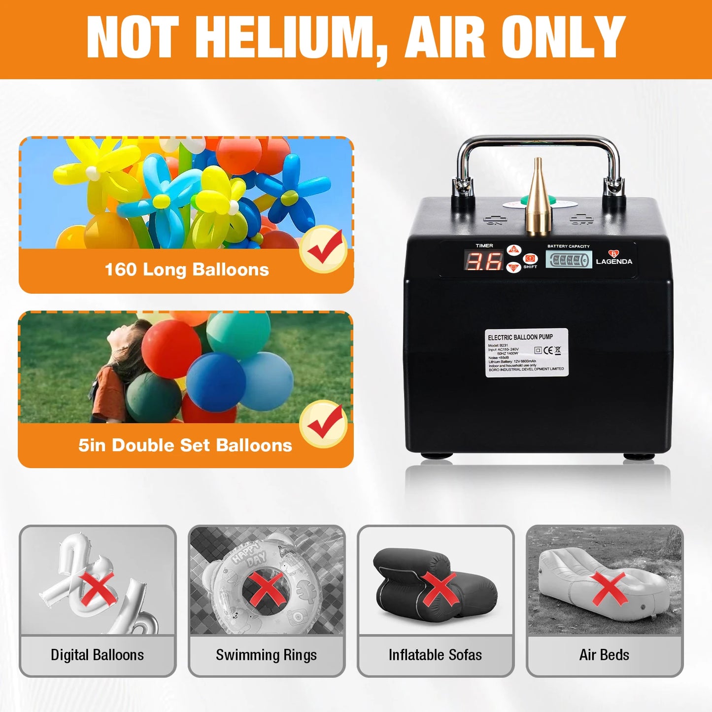 1400w Electric Portable  Balloon Pump Air Blower Balloon Inflator For Inflating 160-Long And 5-Inch Double-Set Balloons