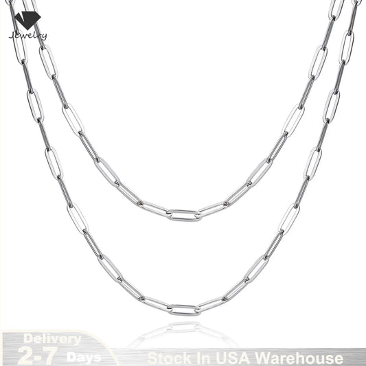 New 925 Sterling Silver Paperclip Neck Chain Basic Link Chain Necklace for Men Women Fine Jewelry Party Gifts Ships from USA