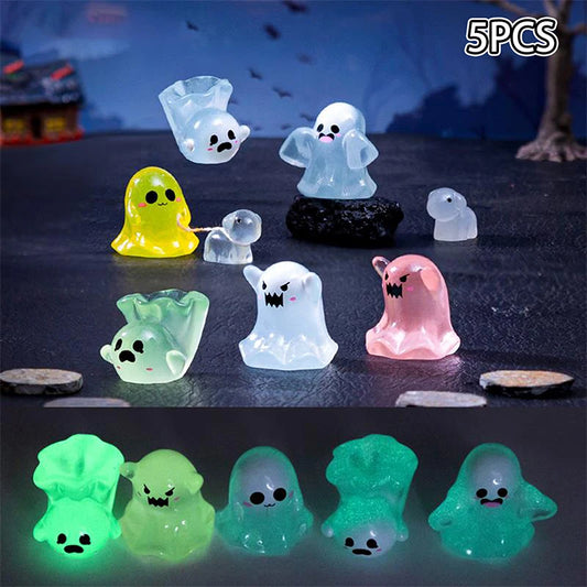 5Pcs Cute Dollhouse Luminous Ghost Doll Miniature Models DIY Accessory Doll House Decor Halloween Ornaments Glow In The Dark Toy