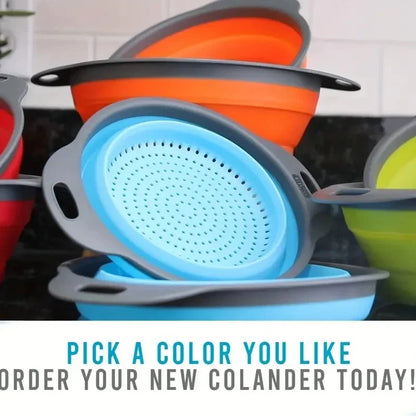 Space-Saving Silicone Colander with Handle Collapsible Silicone Fruit and Vegetable Washing Basket Essential Kitchen Gadget