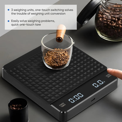 Kitchen Coffee Scale With Timer Rechargeable Digital Scale 0.1g High Precision 3 Modes Drip Espresso Scale Barista Gift