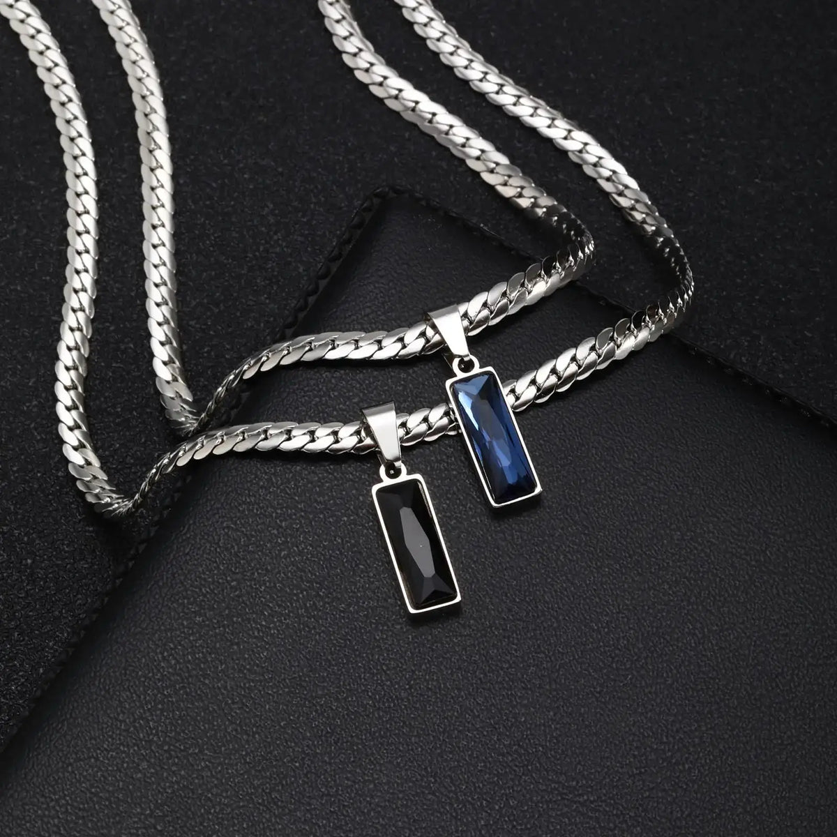 Stylish Geometric Stone Pendent Necklaces, Stainless Steel Flat Chain&nbsp;