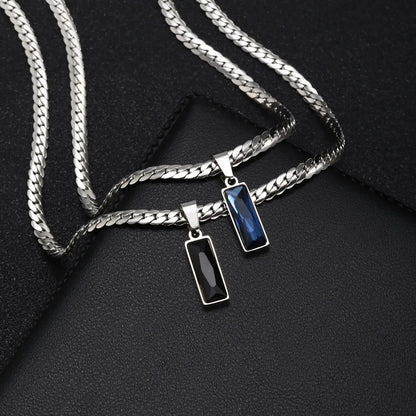 Stylish Geometric Stone Pendent Necklaces, Stainless Steel Flat Chain&nbsp;