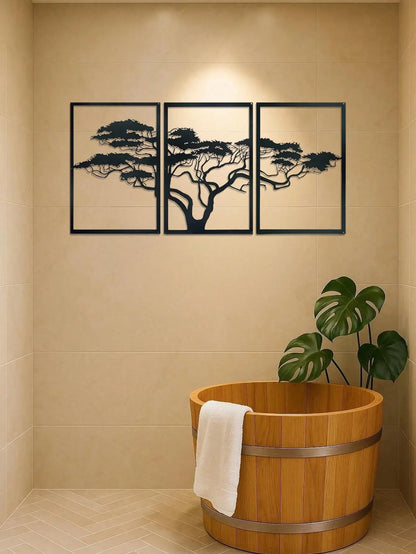 Premium 3-Piece Tree of Life Metal Wall Art Set - Elegant Black Bohemian Wall Decor for Living Room, Bedroom, Office, Bathroom