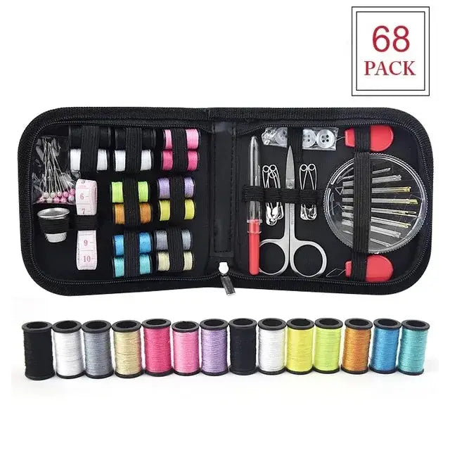 Portable Sewing Kit 68Pcs or 98Pcs, Multi-color Polyester Thread &amp; Tools Set, Compact Zipper Case for Home Travel Garment Repair
