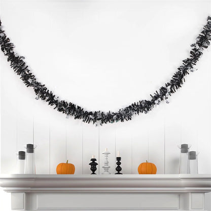 Halloween Spider Web Tinsel Garland with Ghosts Witches Spiders for Mantel Hanging Party Decorations and Wall Art