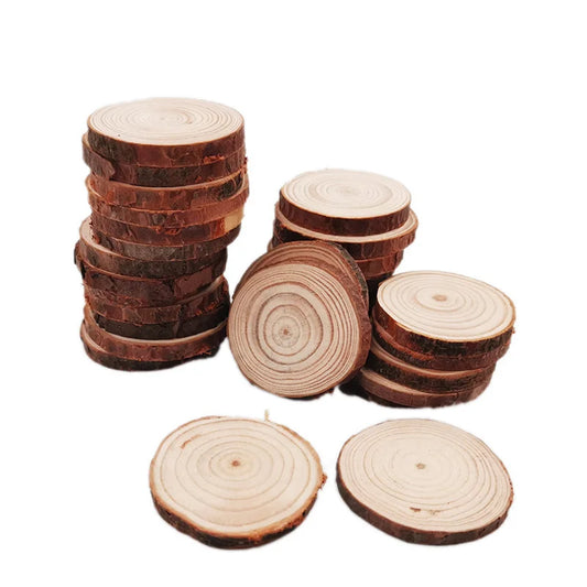 Unfinished Wood Slices Discs Cutouts with Tree Bark for Art Paint DIY Craft Coaster Christmas Hanging Ornament Wedding Decor