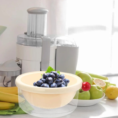 Kitchen Strainer Colander Bowl Drain Bowl Double Layer Home Multifunctional 2 in Colander Set for Food Mixing Salad, White 24x10