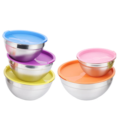 5pcs/set Stainless Steel Mixing Bowl Food Storage Preservation Box with Lids Cookware for Home Kitchen