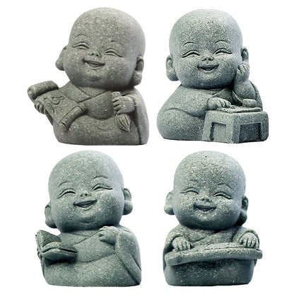 4Pcs Buddha Statue Lovely Little Monk Figurine Cute Mini Monk Statue for Home Office Car Fish Tank Decor