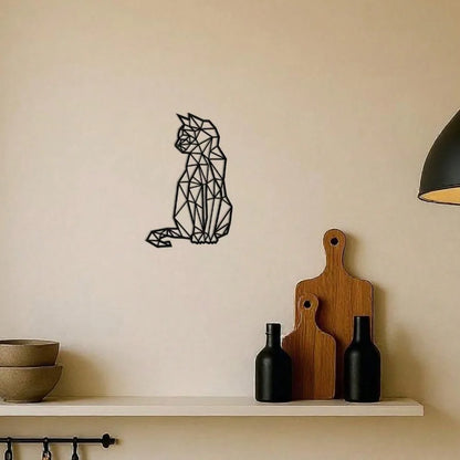 Boho Chic Wrought Iron Cat Wall Decor - Modern Geometric 3D Metal Art, Handcrafted -Aesthetic Room Decor for Living Room Bedroom