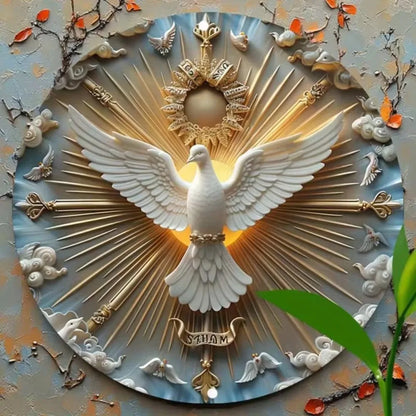 Christ the Spirit Dove Wall Art - 3D Relief Effect Aluminum Metal Logo Chinese Wall Hanging, Multi-Purpose Decor for Home Decor