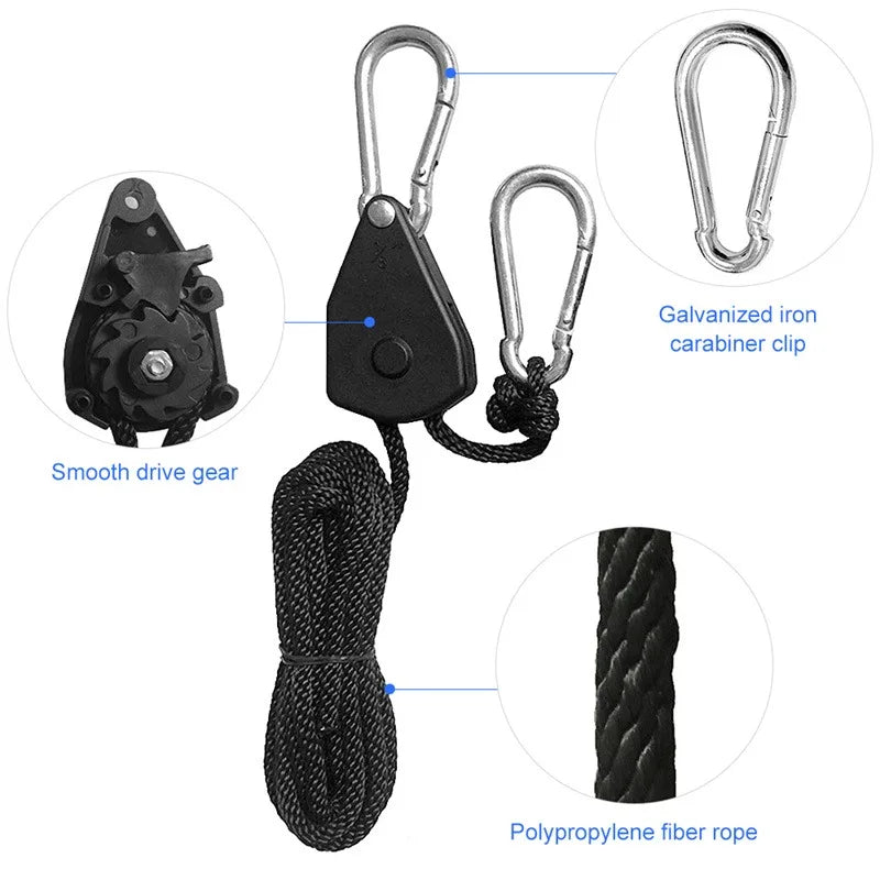 2PCS Heavy Duty Adjustable Ratchet Rope Hangers, 150lb Capacity, Tent Cargo Ties