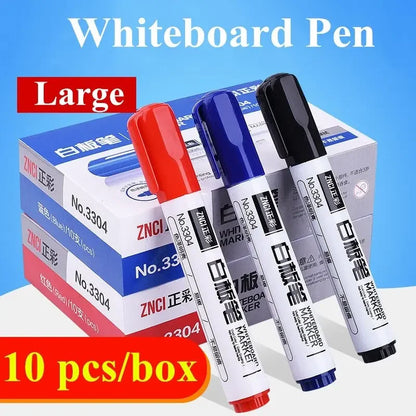 10 Pens/Box Whiteboard Marker Pen Easy to Wipe Quick Drying Water-based Marker Writing Board Erasable