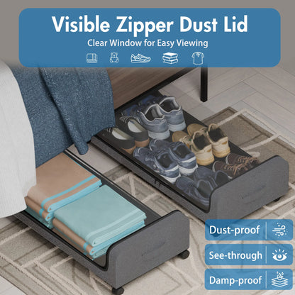 2Pack Bed Storage Box with Wheels Large Capacity Rolling Storage Bin with Clear Window and Handles for Clothes Toys Shoes