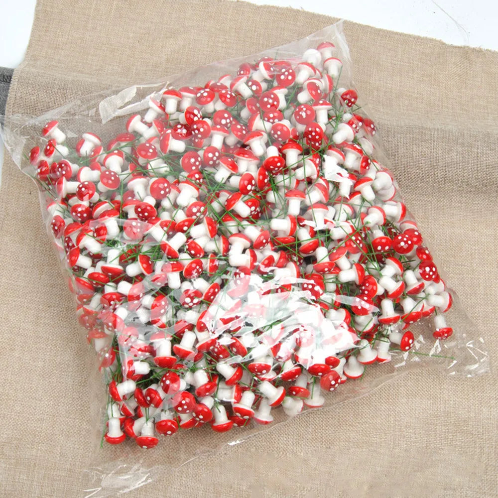 50pcs Cute Red Mushroom Model Garden Embellishment Small Decoration Suitable