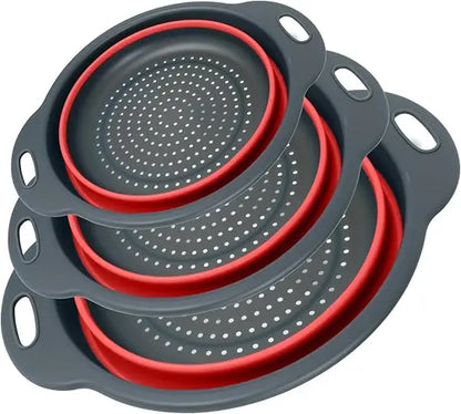 Collapsible Colander 3-Pack Set Space-Saving Foldable Kitchen Strainer with Non-Slip Base Durable Thickened PP+TPE Collapsible S