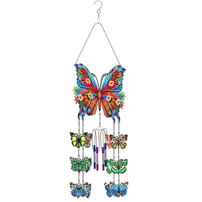 Double Sided Flower Butterflies Hanging Crystal Chime Ornament Wind Chimes DIY Diamond Kits for Garden Window Decor
