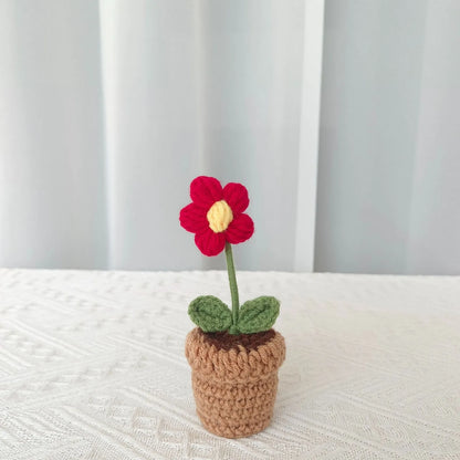 New Hand Knitting Potted Plants Handwoven Rose Sunflower Tulip Crochet Flower Bouquet Potted Ornament Table Home Room Decoration