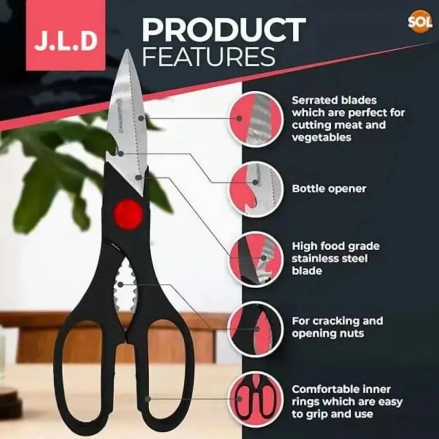 MultiFunctional Kitchen Scissors with Stainless Steel Blades and Ergonomic Grip for Cutting Meat and Vegetables Opening Bottles