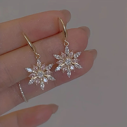 1 Pair Snowflake Shaped Earrings, Minimalist Alloy Christmas Jewelry Gift