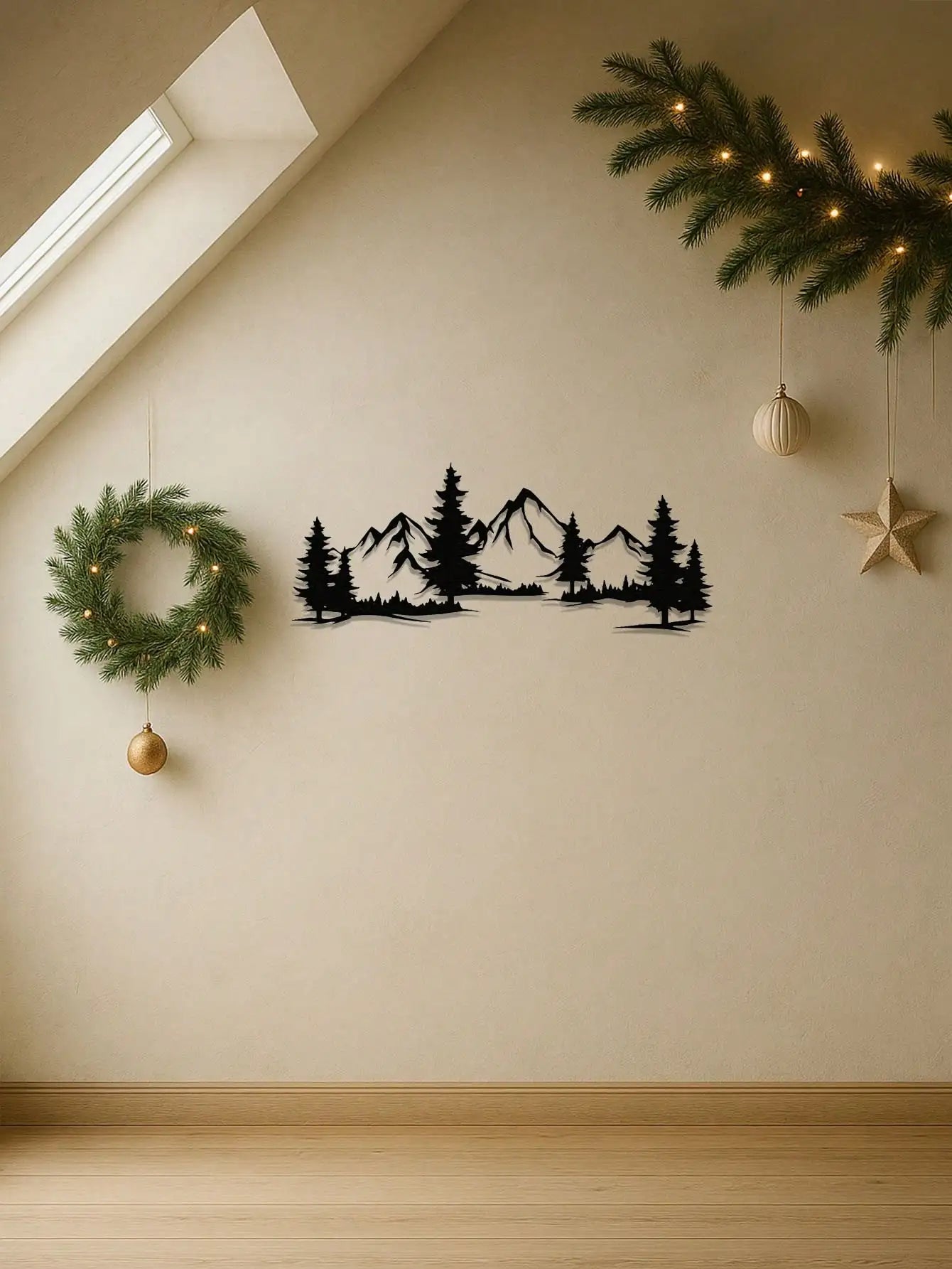 "Mountain & Forest Metal Wall Art – Black Farmhouse Decor | Nature-Inspired Indoor Hanging"