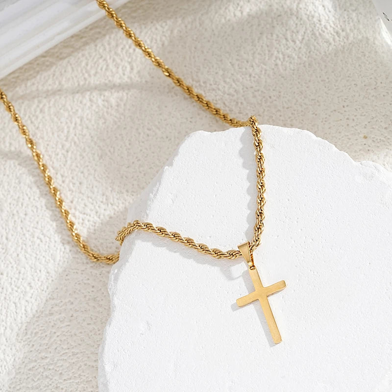 New Stainless Steel Cross Pendant Necklace Minimalist Gold Color