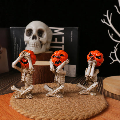 3pcs  Halloween Pumpkin Skeleton Yoga Meditation Skull Decor Pumpkin Head Figurine for Home Desk Office Zen Decorations