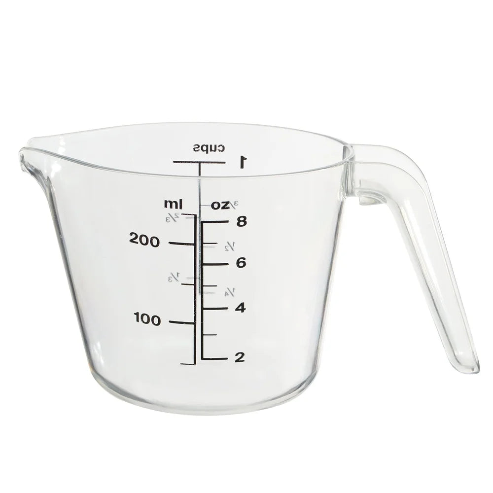 4 Pack Large Spout Plastic Measuring Cups Clear 8oz Easy Pouring Hand Wash Safe Stackable Kitchen Tools