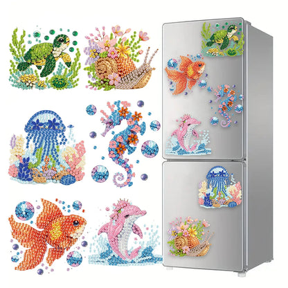 6Pcs Acrylic Beach Diamond Painting Refrigerator Magnet Diamond Painting Fridge Magnet DIY Fridge Stickers for Car Mailbox Decor