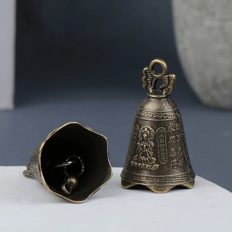 2Pcs Retro China's Mini Bronze Sculpture Pray Buddha Feng Shui Bell Home Garden Decorative Wind Bells Car Pendant Accessories