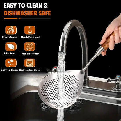 Stainless Steel Fine-Mesh Skimmer - Short Handle Scoop Strainer for Dumpling Soup, Stew & Cooking kitchen utensils