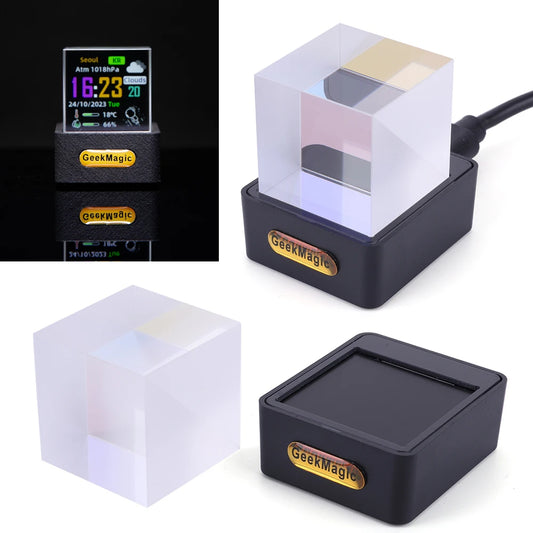 Crystal Cube Photo Display Holographic Desktop Smart Weather Station Digital Clock with GIF Animations Album
