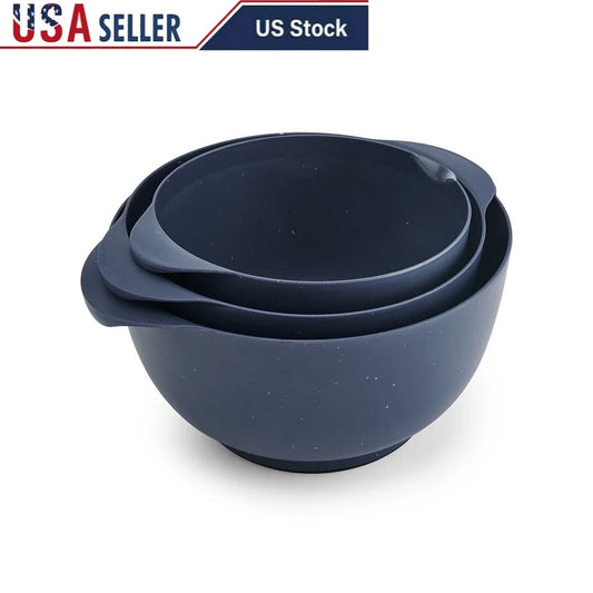 Pro Recycled 3 Piece Bowl Colander Set Non Slip Base Easy Pouring Multi Functional Kitchen Essentials Dishwasher Safe Mixing