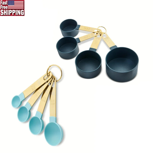 8 Piece Measuring Cups and Spoons Set Kitchen Utensils Durable Easy to Clean Accurate Measurements Perfect Baking Cooking Mixing