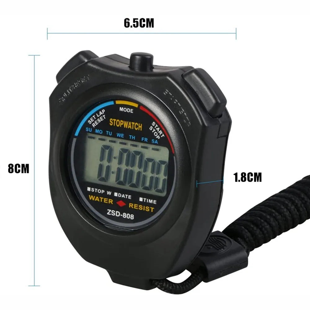 Portable Waterproof Chronometer Handheld Stopwatch Digital Sport Stopwatch LCD Timer Stop Watch Timer Tool Black