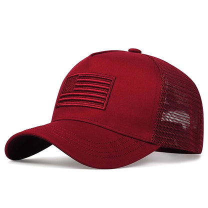 American Flag Embroidery Baseball Net Caps Adjustable