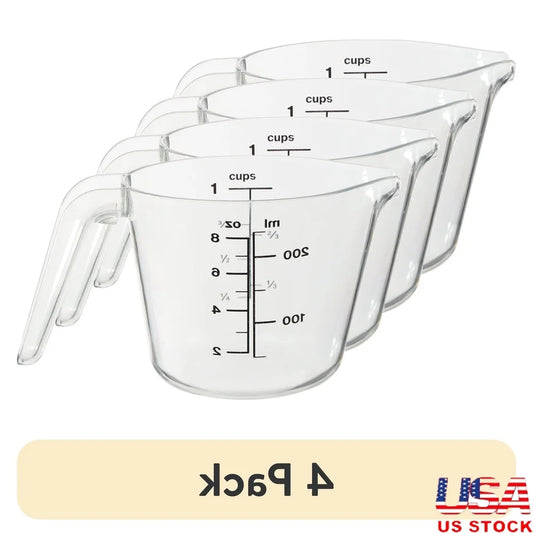 4 Pack Large Spout Plastic Measuring Cups Clear 8oz Easy Pouring Hand Wash Safe Stackable Kitchen Tools