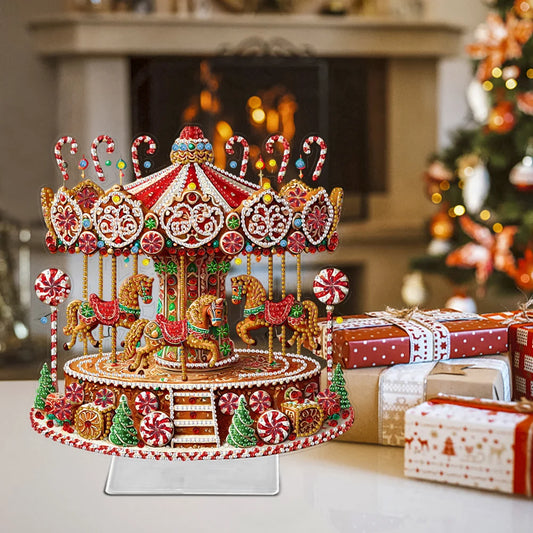 Acrylic Christmas Special Shape Merry-go-round Rhinestones Desktop Ornaments Diamond Painting Desktop Decors for Adults Beginner