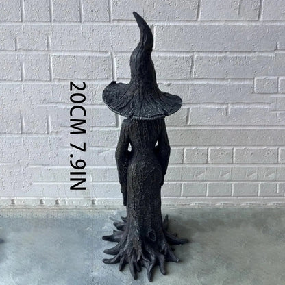 Cracker Barrel Witch Statue Gothic Halloween Resin Figurine Retro Magician Decor, Dark Fantasy Ornament, Festival Collectible