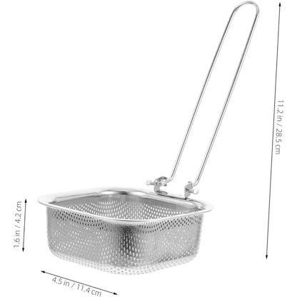 Stainless Steel Mesh Colander with Hook – Foldable Strainer for Hot Pot Deep Frying Noodles – Sturdy Kitchen Tool for Home Cook