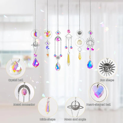 Sun Catchers 6Pieces Colorful Crystals Suncatcher with Chain Pendant Ornaments Hanging Crystals Prism Rainbow for Window Home I