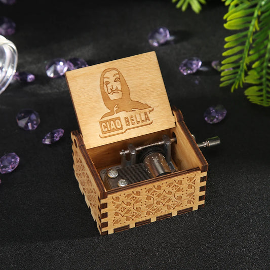 Retro Carved Hand Cranked Music Box Creative Chic Mini Ornaments Household Musical Box Home Decor Halloween Christmas Gifts
