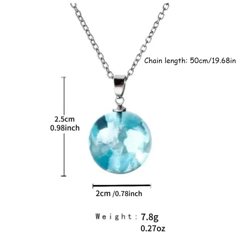 1pc Blue Sky with White Clouds Pattern Round Resin Pendant Necklace Transparent