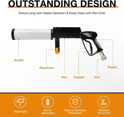 CO2 Handheld Fog Gun Smoke Machine with LED Lights Handheld CO2 Jet Machine with 3 Meter Gas Hose