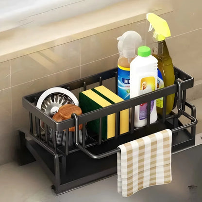 Compact Sink Organizer with Drainage Rack – Space-Saving Kitchen Storage for Utensils/Accessories