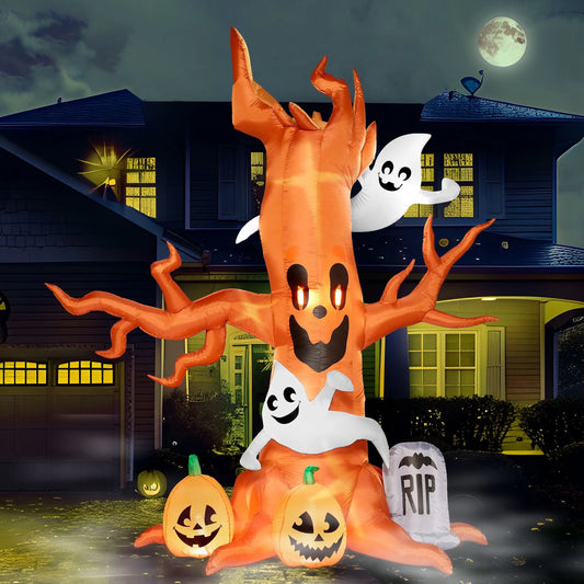Joyfy 8 FT Halloween Inflatable Scary Tree Halloween Tree with Ghost and Build-in LEDs Blow up Yard Halloween Inflatables