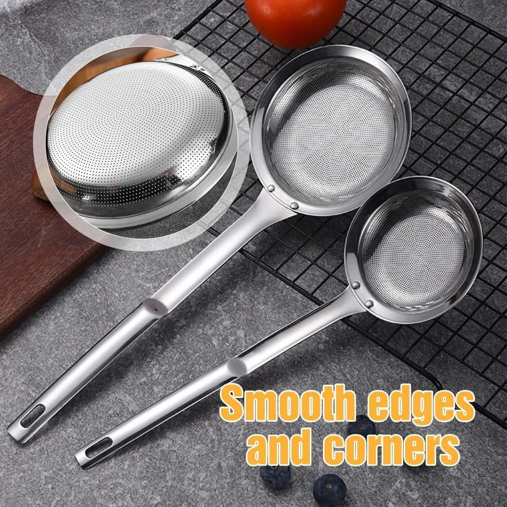 Fine Mesh Stainless Steel Colander, 2025 New Fine Mesh Strainer for Cooking Oil Strainer Skimmer Spoon Food Strainer Kitchen Gad