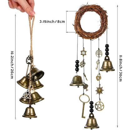 2 Pieces Witch Protection Door Hangers Wind Chimes Wreath Handmade Hanging Bells Wiccan Magic for Home Doorknob Witchcraft Drat
