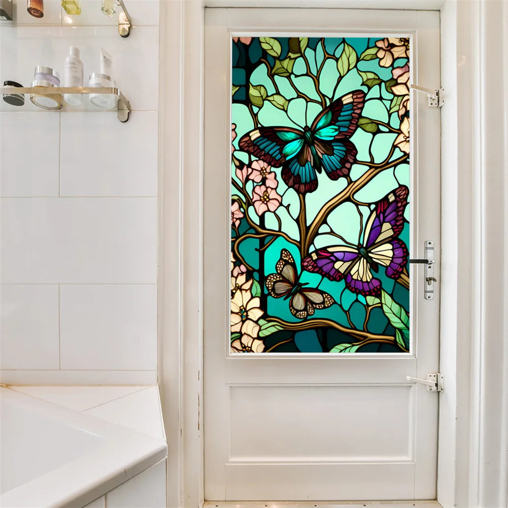 1 Sheet Window Privacy Film Floral, Removable Butterfly Window Stickers Privacy Decor Glass Window Cling Decals for Bathroom